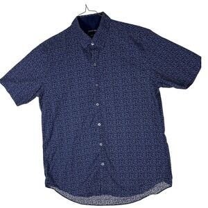 Zachary Prell Mens Large Blue Geometric Leaf Print Short Sleeve Stretch Shirt